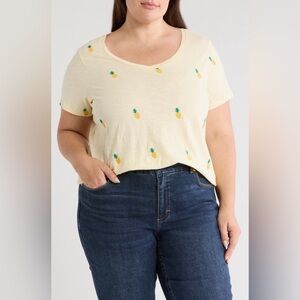 Lucky Brand Pineapple Embroidered Cotton T-Shirt 3X